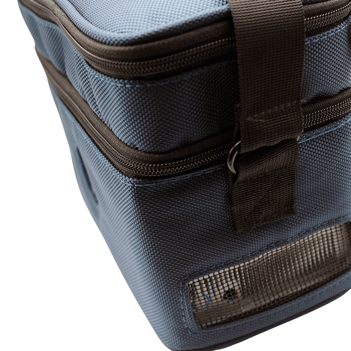 photo of the side of the lifeinatravel, focusing on the ventilation holes in the shoulder bag